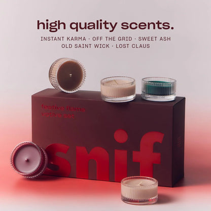 Snif Festive Flame Votive Candle Set, 5 Premium Holiday Scented Candles