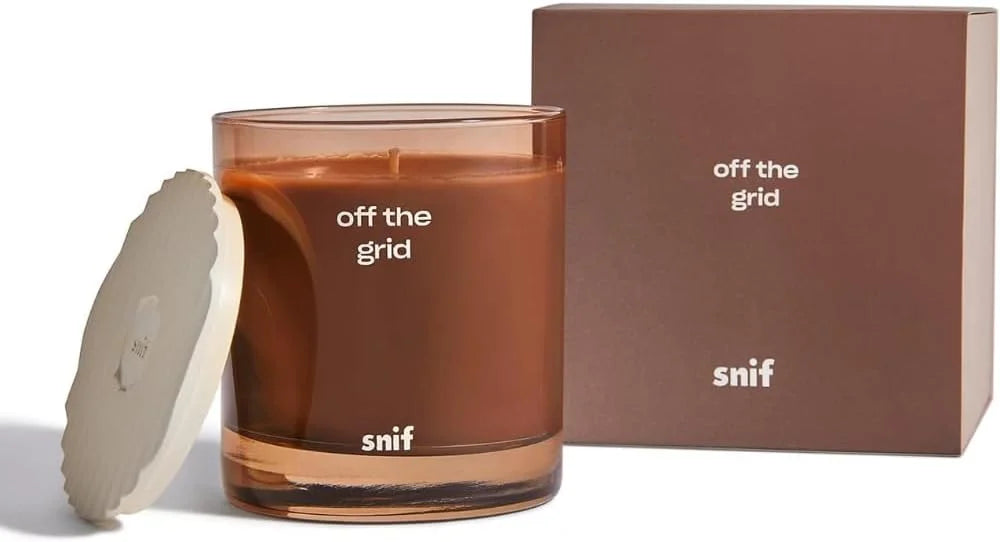 Off The Grid Luxury Scented Candle by Snif, Warm and Calming Candle, 50+ Hours, 100% Cotton Fiber Wicks, Soy Wax Blend, Non-Toxic, Vegan, 8.5 oz