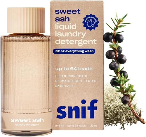 Snif Sweet Ash Scented Liquid Laundry Detergent, Non-Toxic 64 Loads, 32oz
