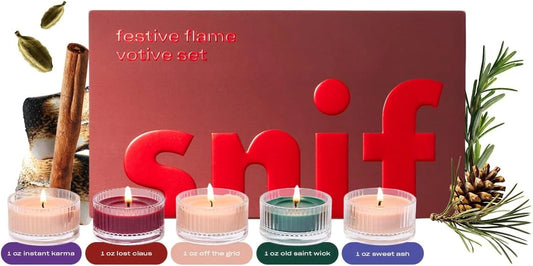 Snif Festive Flame Votive Candle Set, 5 Premium Holiday Scented Candles