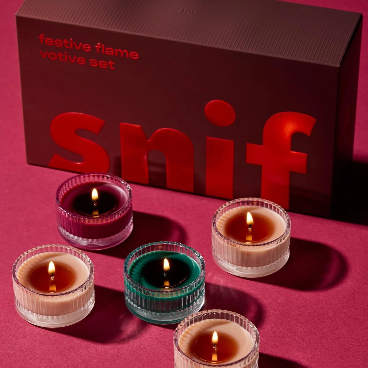 Snif Festive Flame Votive Candle Set, 5 Premium Holiday Scented Candles