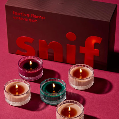 Snif Festive Flame Votive Candle Set, 5 Premium Holiday Scented Candles